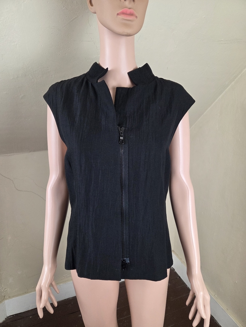 Annette Görtz Black‎ Wool Zip Front Vest Sleeveless Jacket EU 42 US 10 L